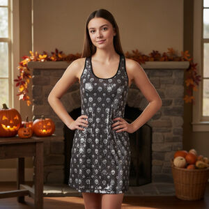 Betsey Johnson Skull Sequin Tank Dress Raceback Sz M Shiny Mini RARE grunge